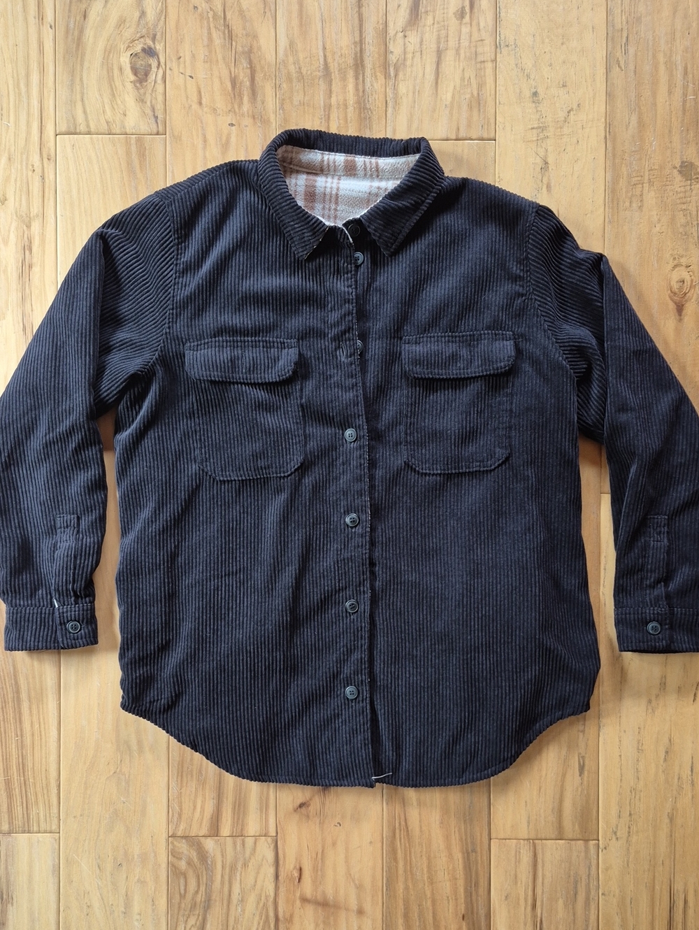 Love Tree Black Corduroy And Flannel Reversable Button-Down Shirt